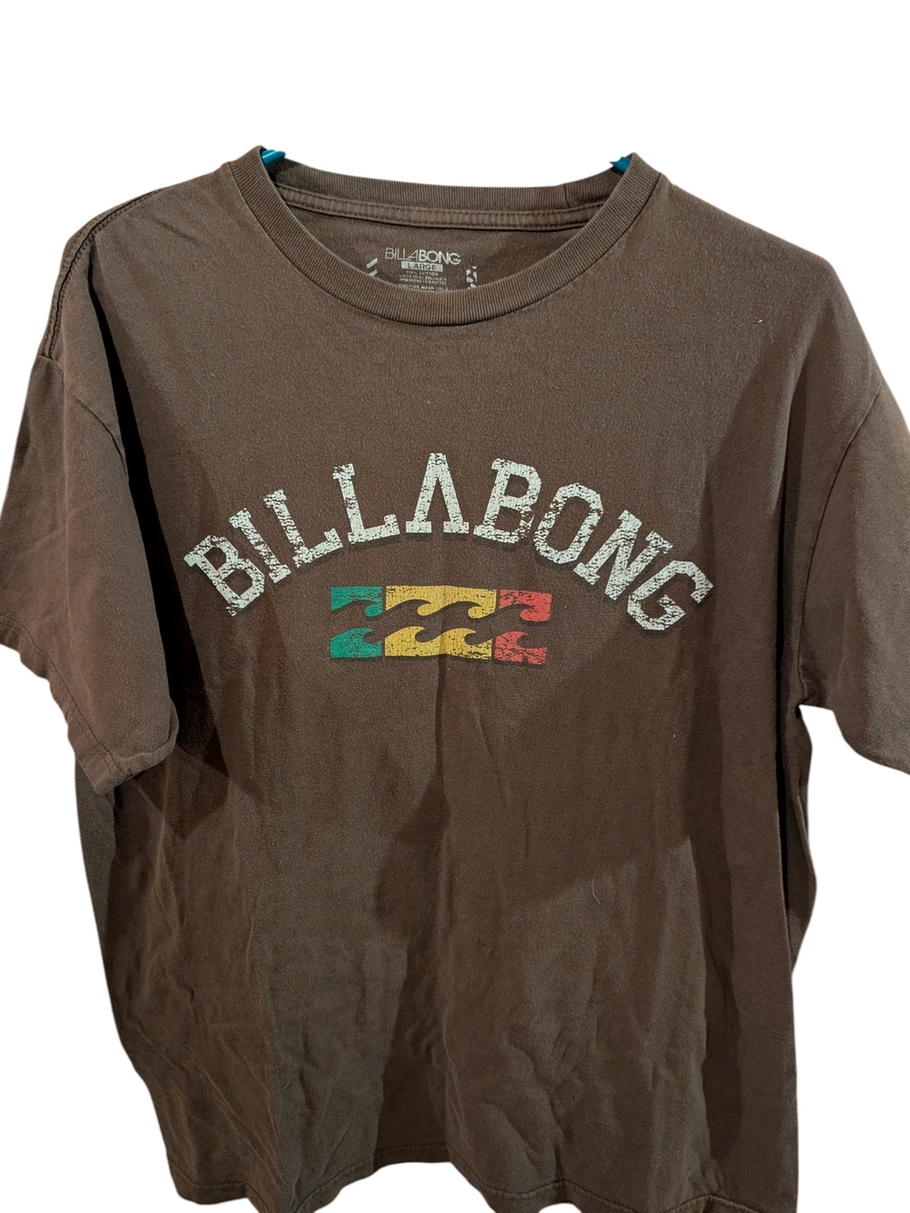 Vintage Billabong Brown Short-Sleeve Tee with Multicolor Wave Crest